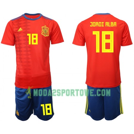 Koszulka Hiszpania JORDI ALBA 18 Dziecięcy Domowe Stroje Piłkarskie 2019 Krótki Rękaw